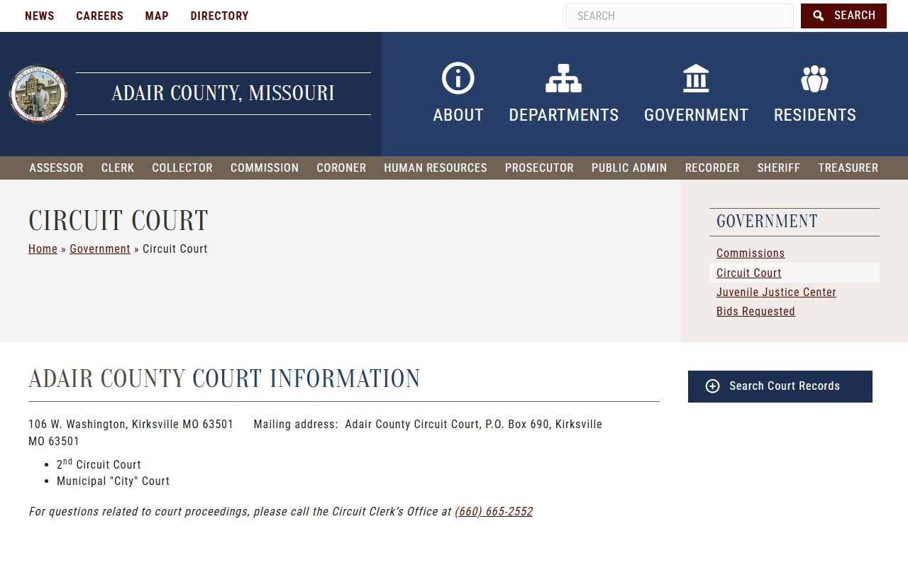 Adair County government circuit court divorce records page