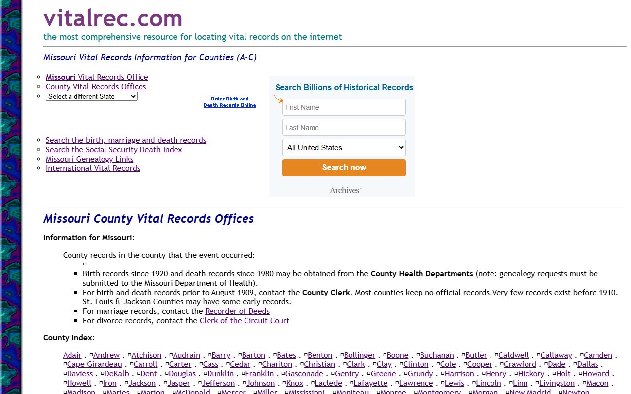 Adair County vital records directory for divorce records
