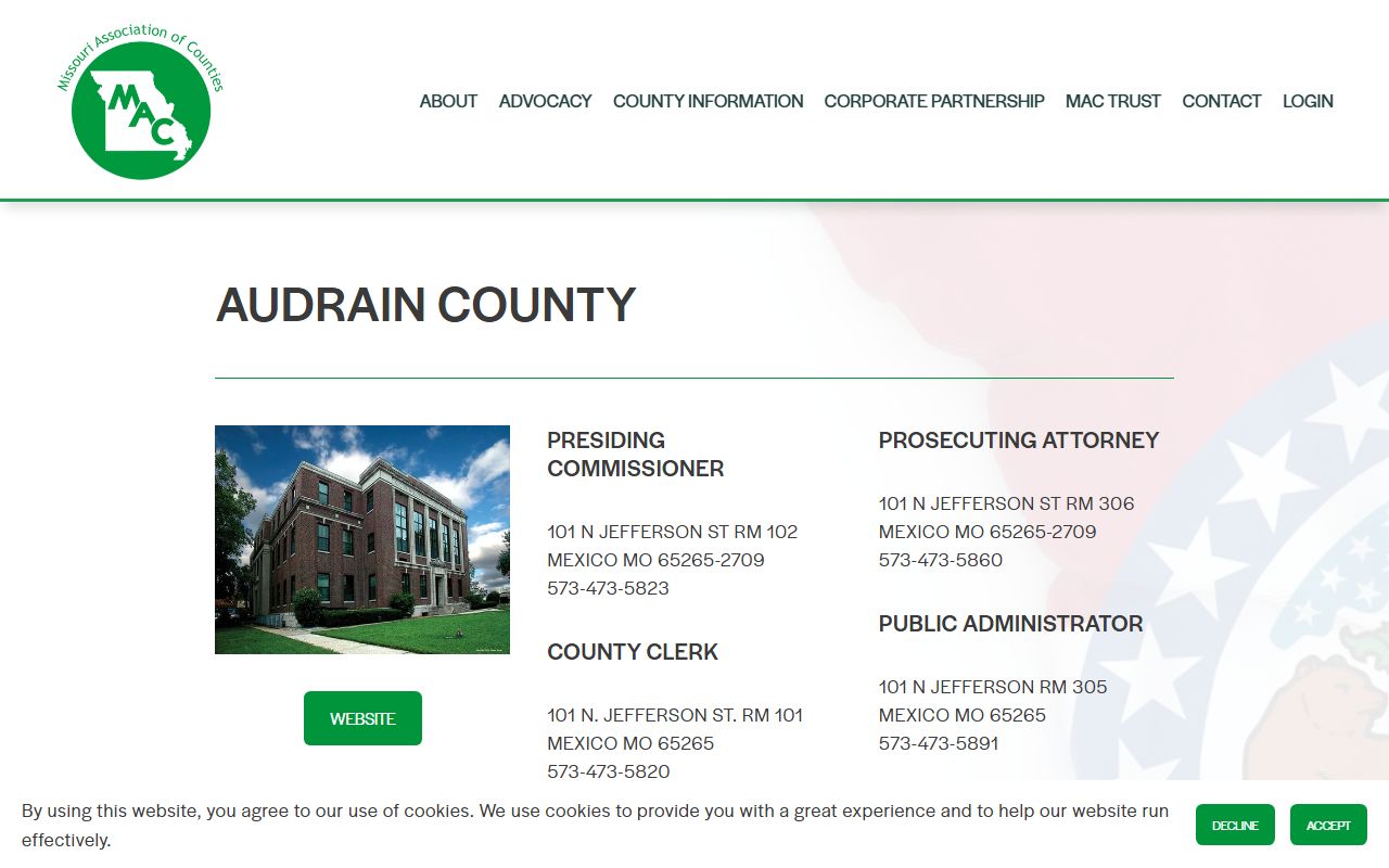 Audrain County Missouri Association of Counties divorce records contact information