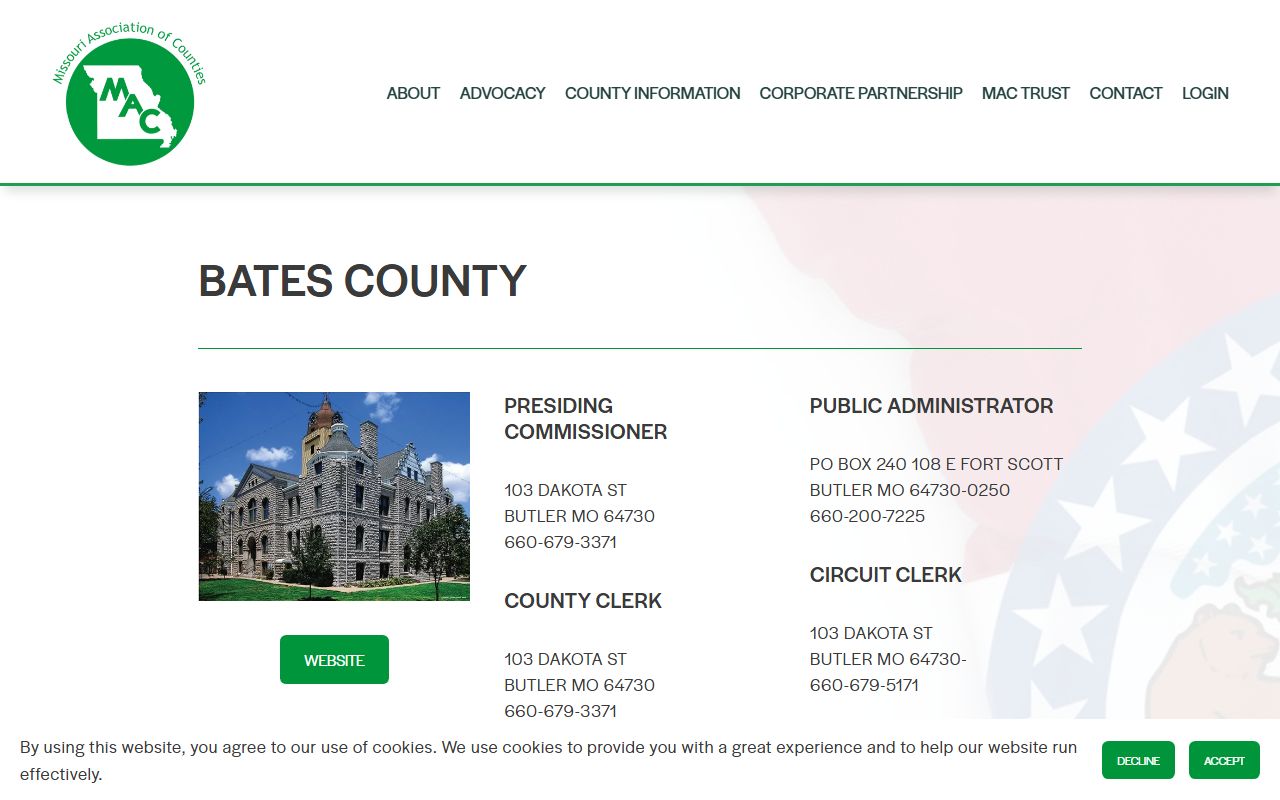 Bates County Missouri Association of Counties divorce records contact information