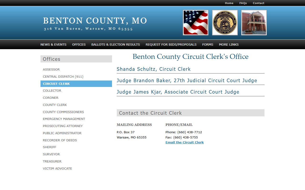 Benton County Missouri Circuit Clerk office for divorce records