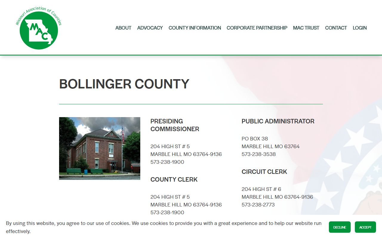 Bollinger County Missouri Association of Counties divorce records contact details