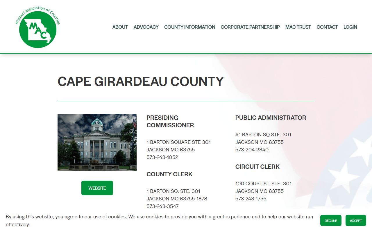 Missouri Association of Counties directory for Cape Girardeau County Circuit Clerk divorce records office