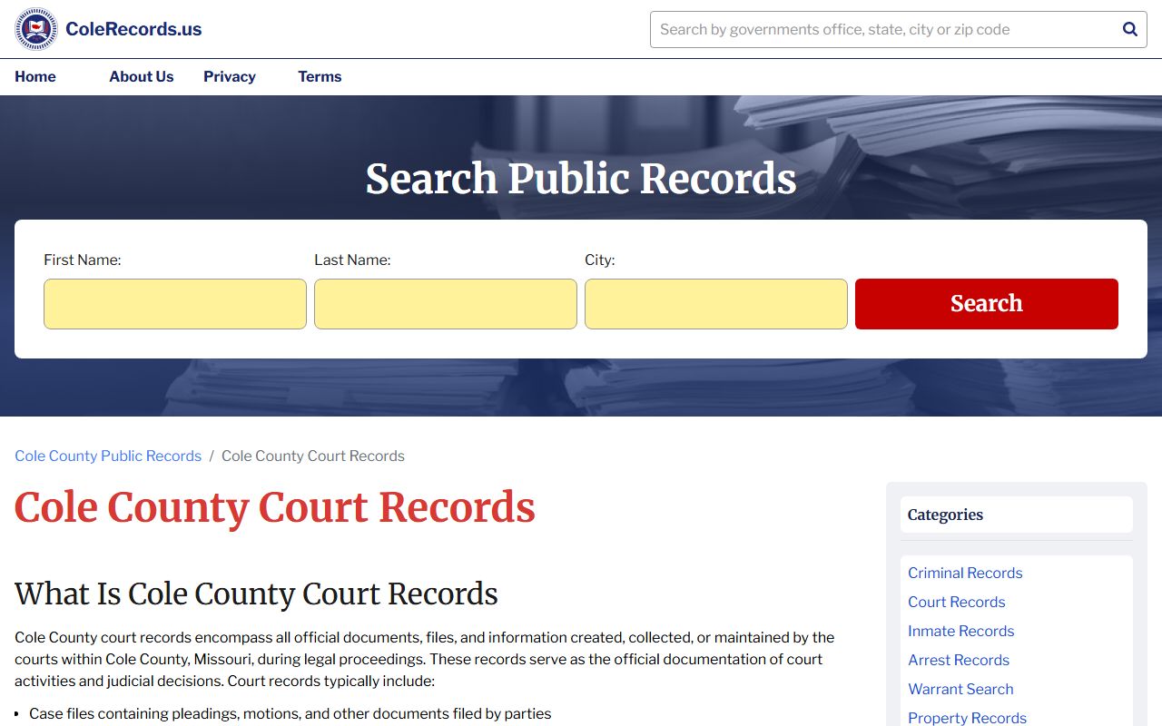 Cole County Missouri divorce records court records portal