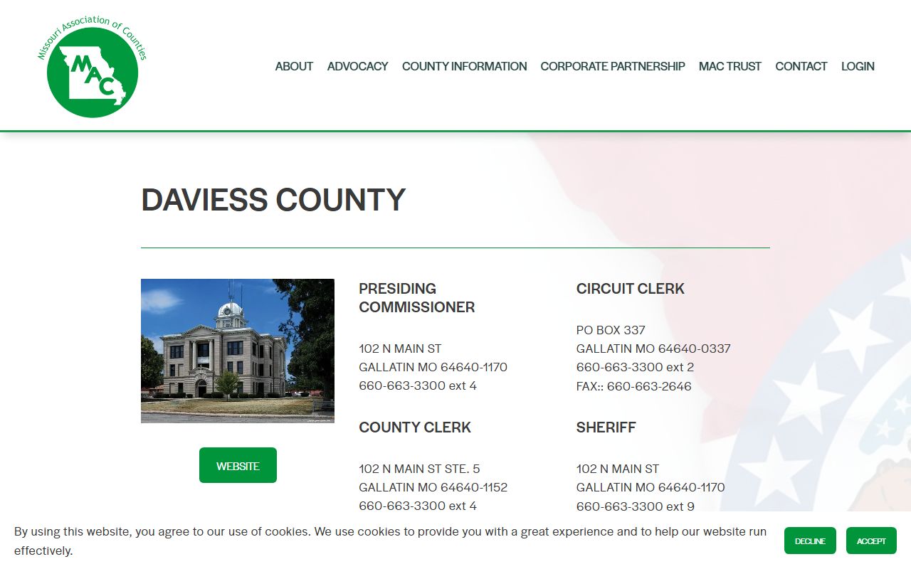 Daviess County Missouri officials directory for divorce records