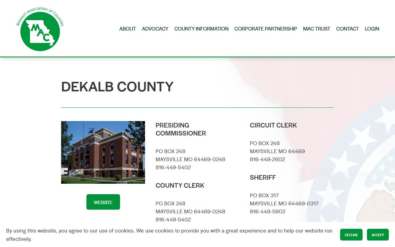 DeKalb County Missouri officials listing for divorce records