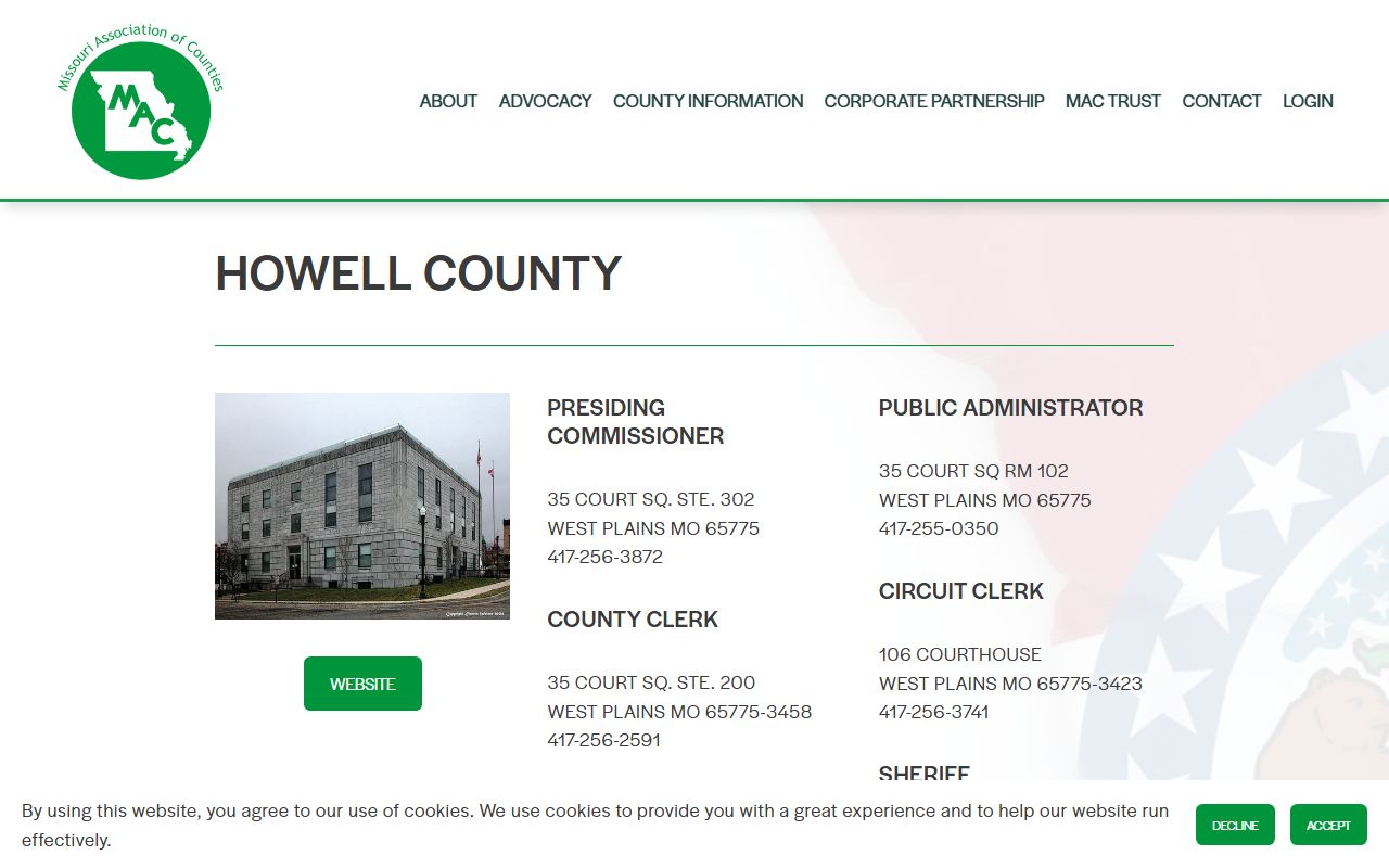 Howell County Missouri official contact information for divorce records