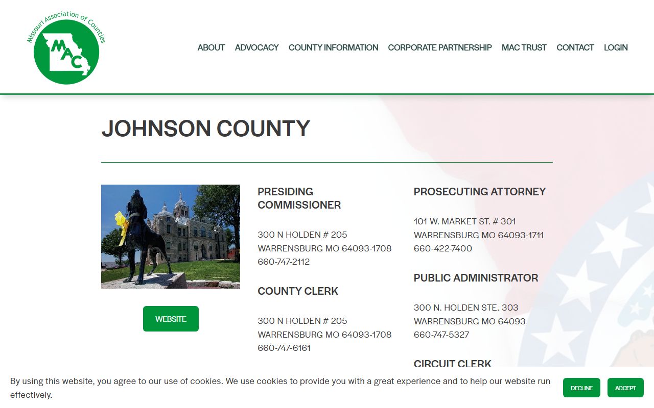 Johnson County Circuit Clerk contact information for divorce records