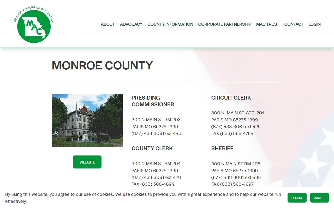 Monroe County Missouri divorce records circuit clerk contact information