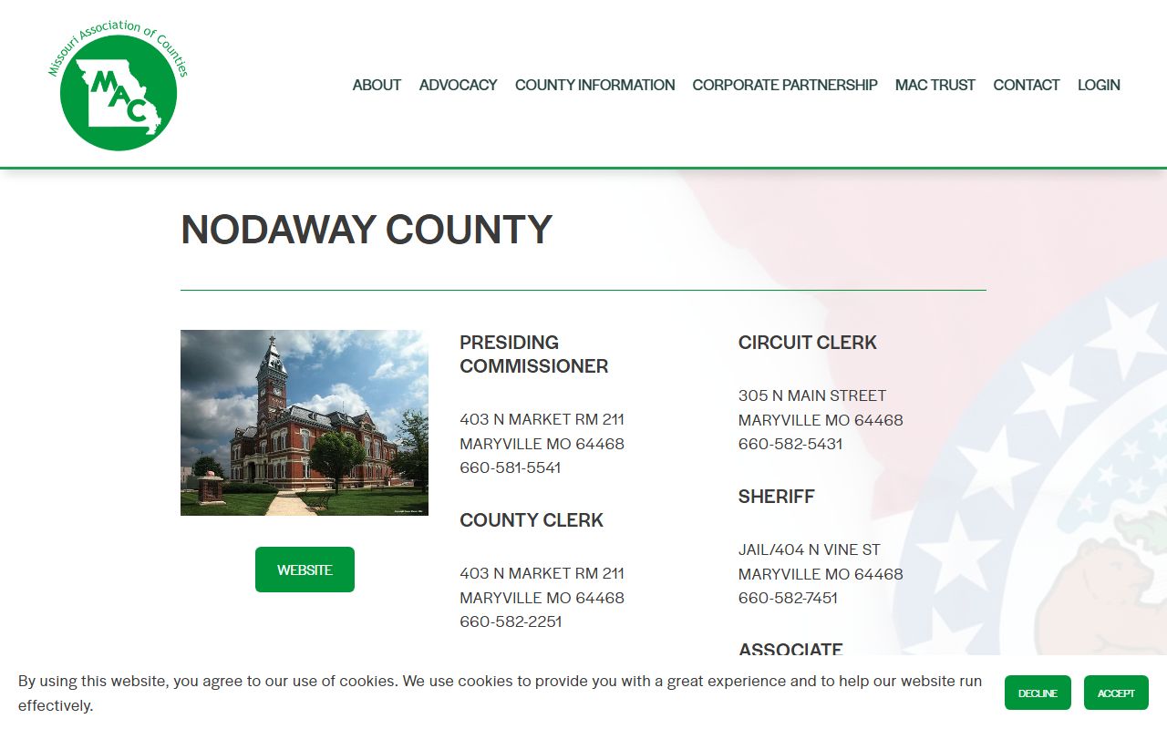 Nodaway County Missouri Circuit Clerk office contact information for divorce records