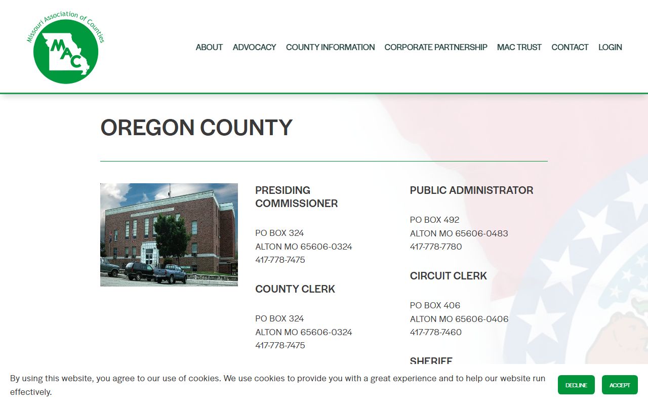 Oregon County Missouri Circuit Clerk contact information for divorce records