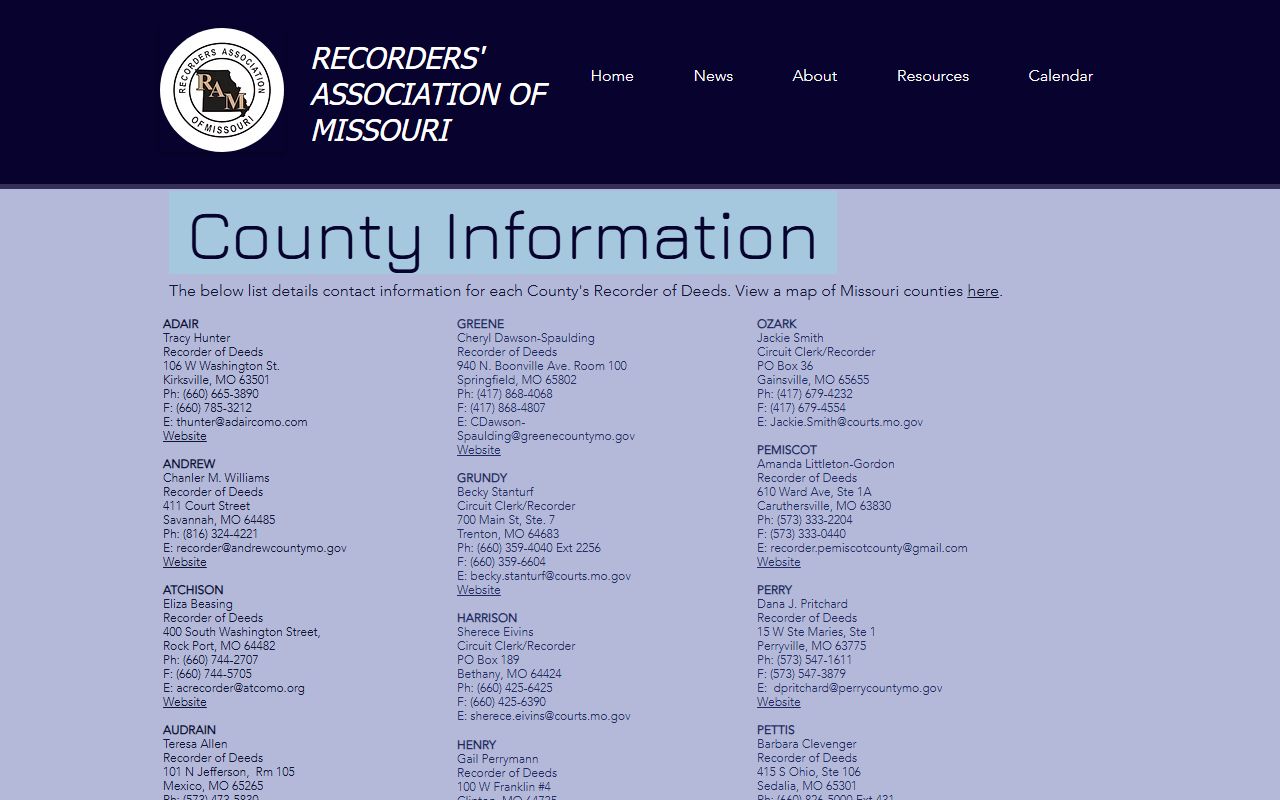 Randolph County Missouri recorders association divorce records contact