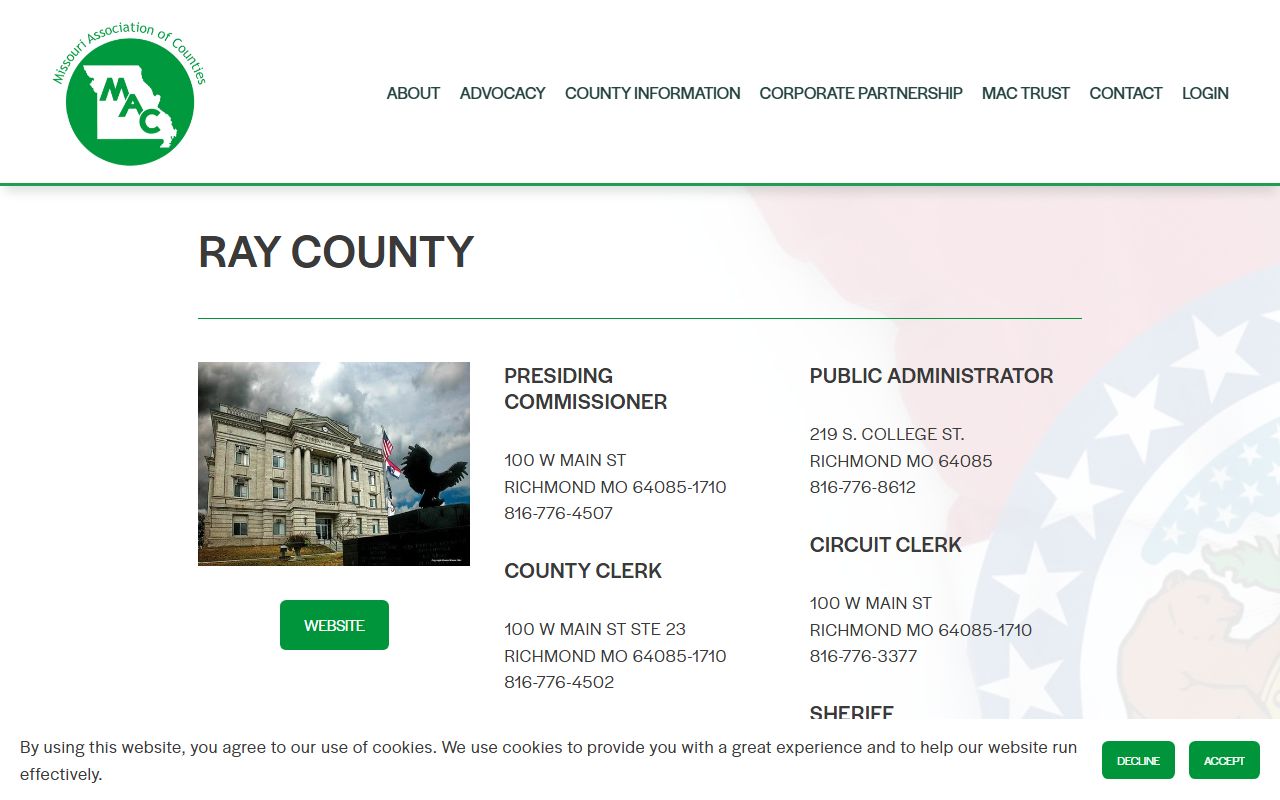 Ray County Missouri association of counties divorce records directory