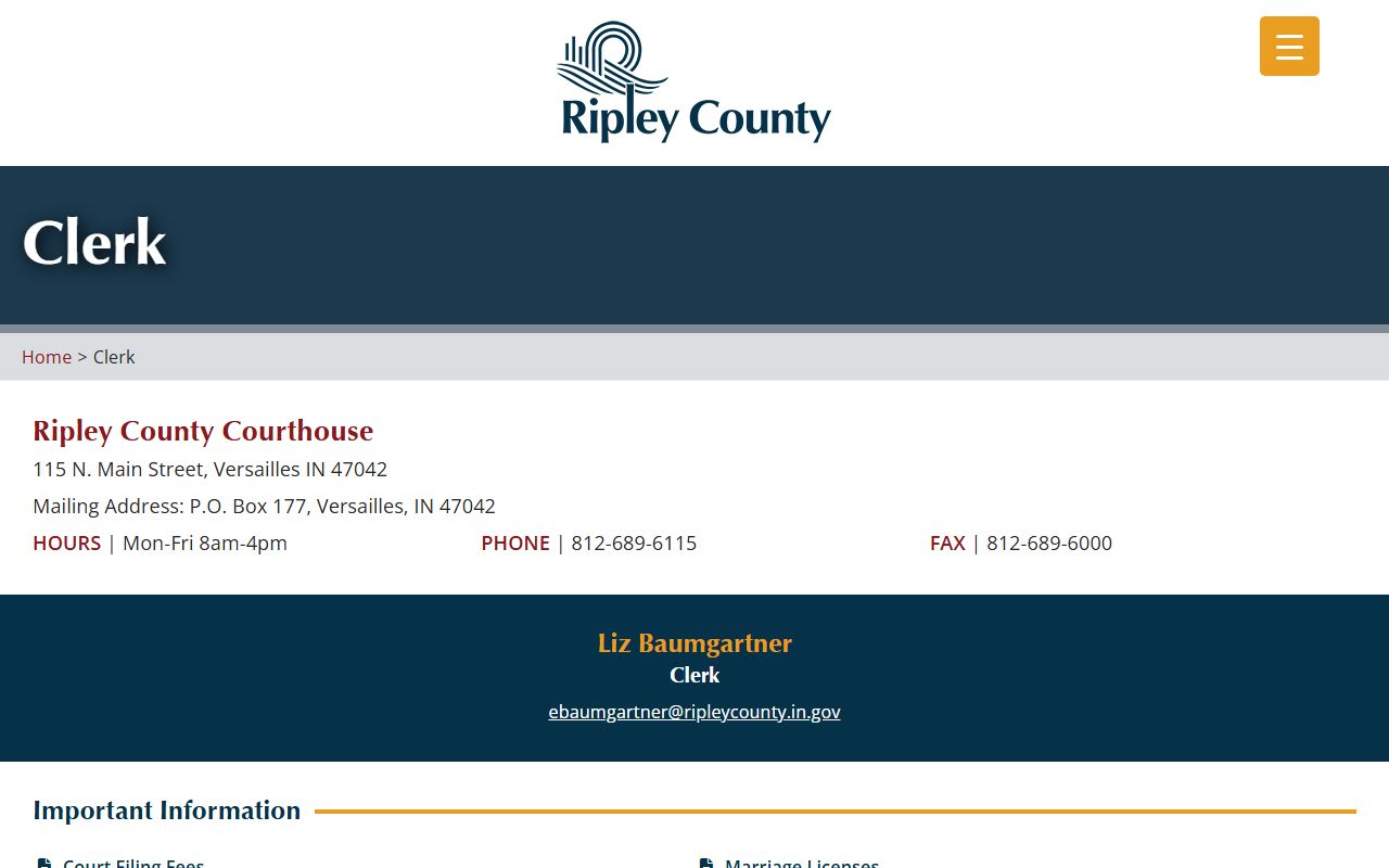 Ripley County Missouri clerk office page for divorce records