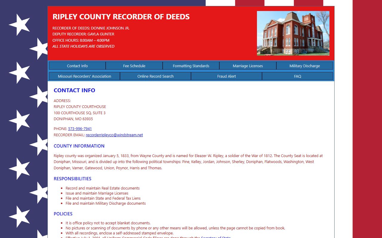 Ripley County Missouri Recorder of Deeds office for divorce related records