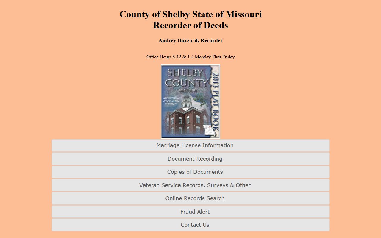 Shelby County Missouri recorder of deeds divorce records information
