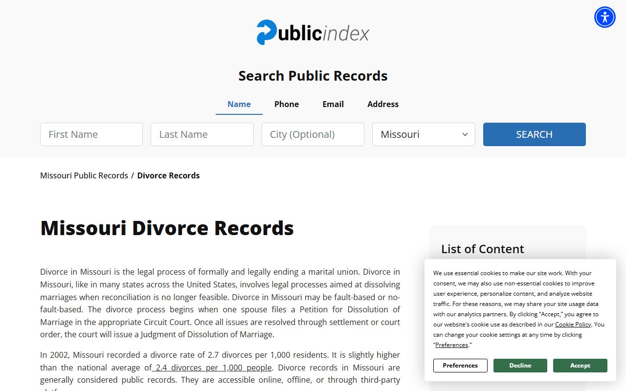St. Charles County Missouri public divorce records guide