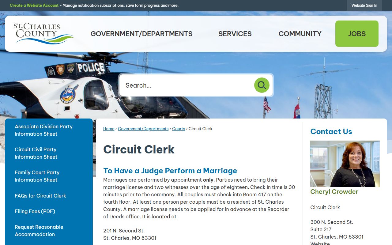 St. Charles County Missouri Circuit Clerk office for divorce records