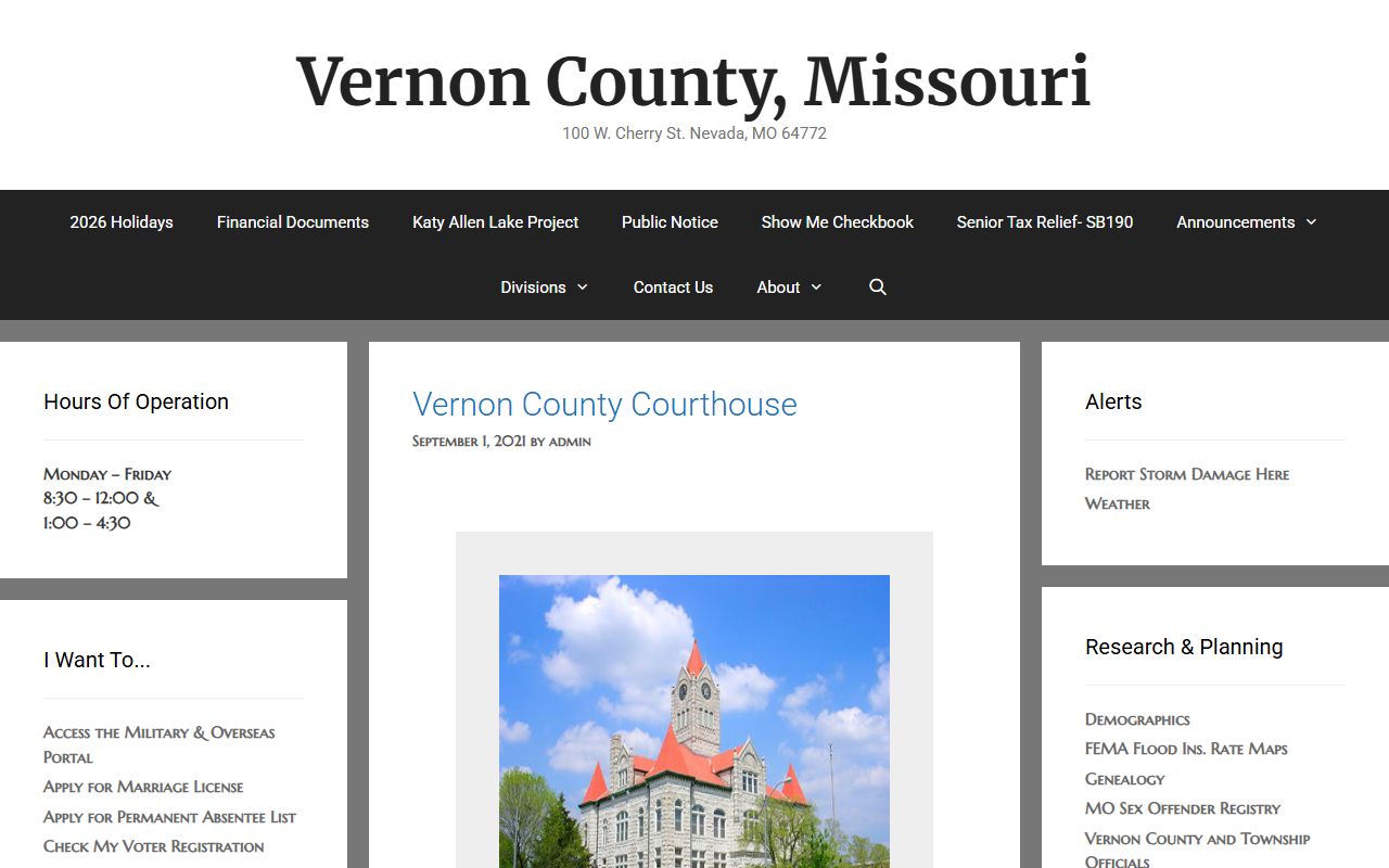 Vernon County Missouri government page for divorce record access