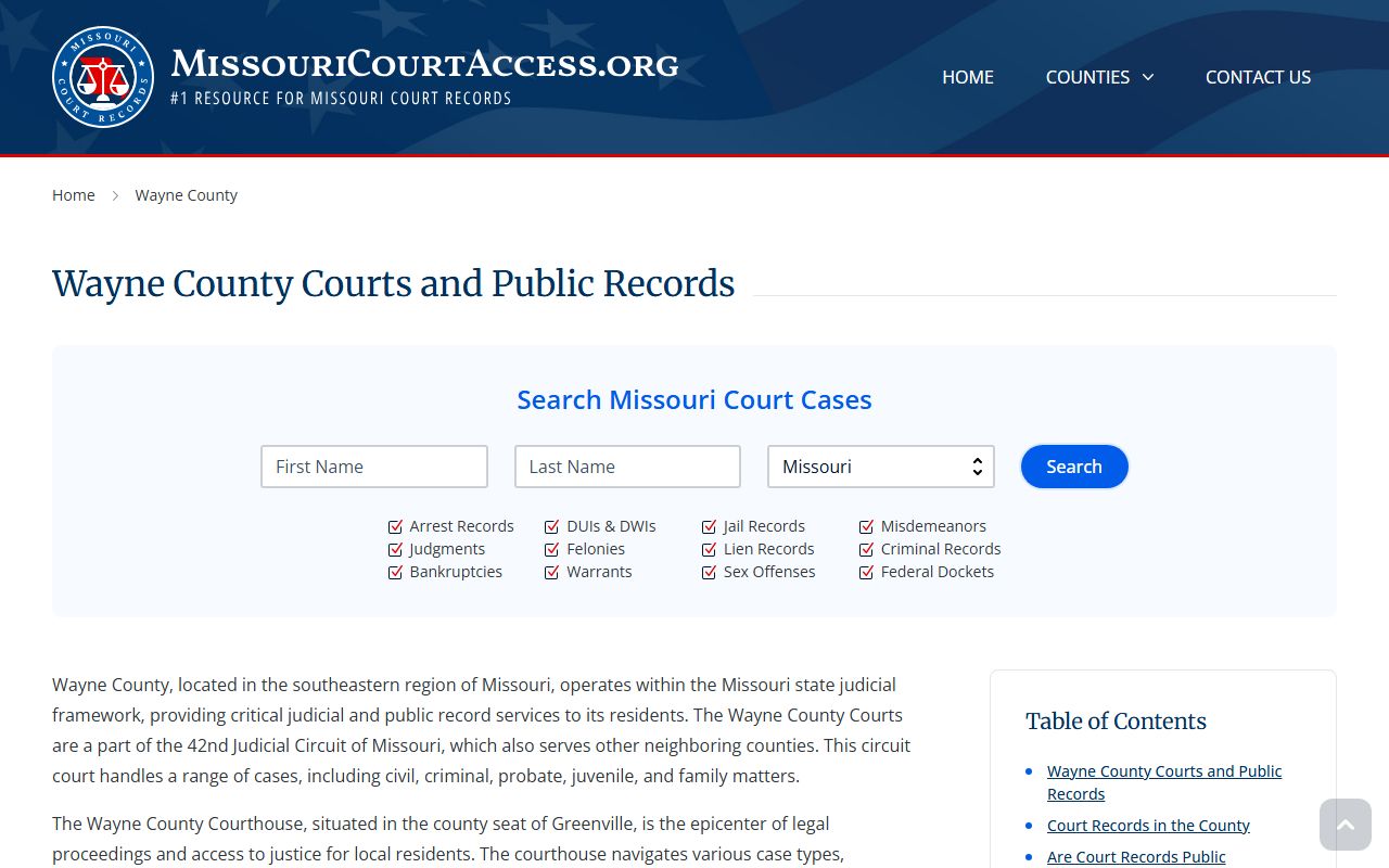 Wayne County Missouri court access portal for divorce records
